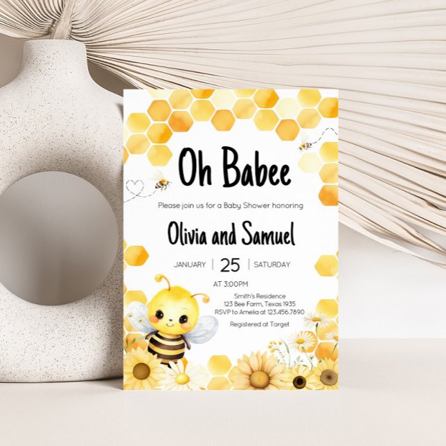 Convites Babee Bee Chá de fraldas (Oh Babee Baby Shower Invitation)