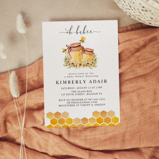 Convites Babee Yellow Watercolor Bumble Bee Floral