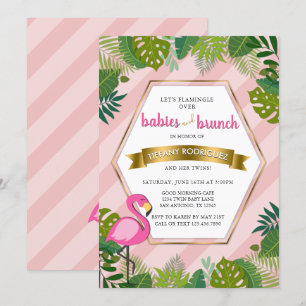 Convites Babies e Brunch Twins Flamingo Chá de fraldas