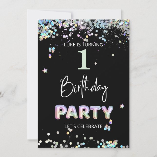 Convites *~* BABY 1 rua Um Primeiro Balão do Arco-íris Aniv (Frente)