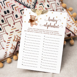 Convites Baby Alphabet ABC Game Chá de fraldas Teddy Bear C