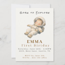 Convites Baby Astronaut First Birthday Flat Invitation Card