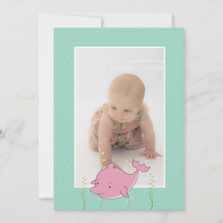 Convites Baby Baptism Christening Pink Dolphin Photo Invite
