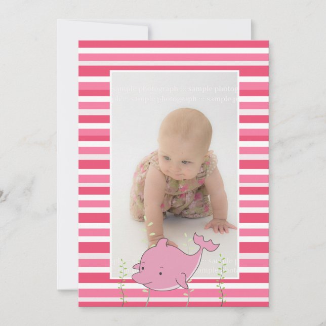 Convites Baby Baptism Christening Pink Dolphin Photo Invite (Frente)