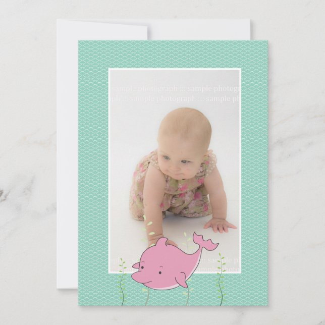 Convites Baby Baptism Christening Pink Dolphin Photo Invite (Frente)
