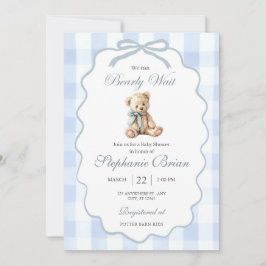 Convites Baby Bear Baby Shower Invitation Editable Pale Blu