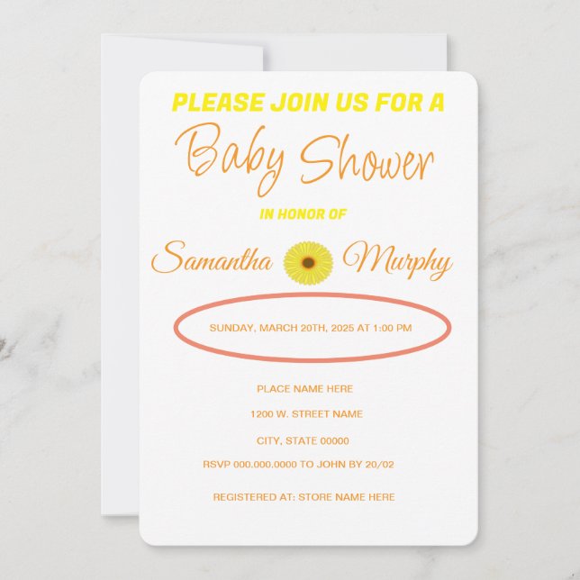 Convites Baby Bee | Invitación de Baby Shower (Frente)