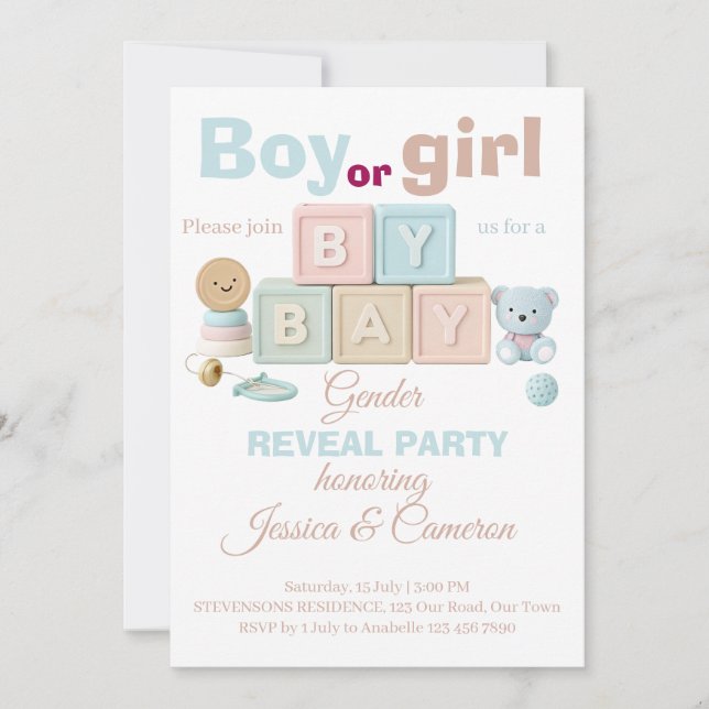 Convites Baby Blocks Gender Reveal  (Frente)