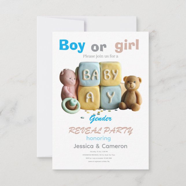Convites Baby Blocks Gender Reveal (Frente)