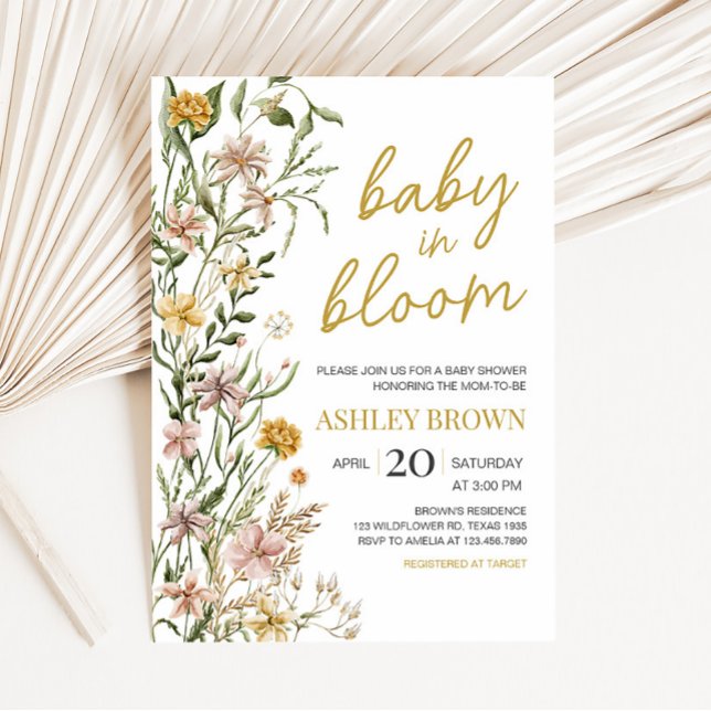 Convites Baby Blodflower Primavera Chá de fraldas (Floral Baby in Bloom Baby Shower Invitation)