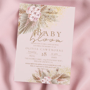Convites Baby Bloom Blush Pink Boho Flores Chá