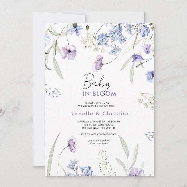 Convites Baby Bloom Flores Silvestres Rústico  (Frente)