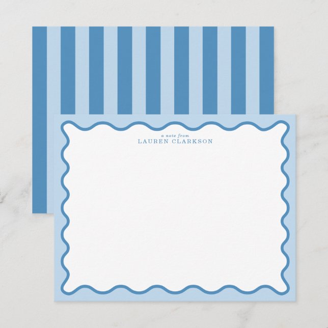 Convites Baby Blue & Blue Wavy Border Note Card (Frente/Verso)