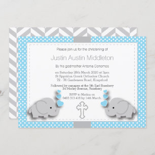 Convites Baby Blue & Cinza Elephant 🐘 Baby - Christening