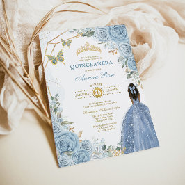 Convites Baby Blue Dourado Quinceañera Butterfly Princess