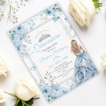 Baby Blue e Floral Borboleta Prata Quinceañera