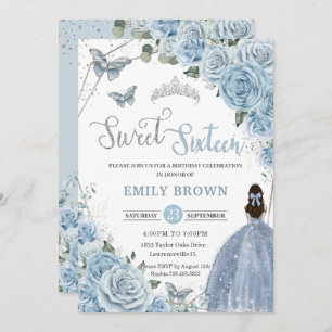 Convites Baby Blue Floral Butterflies Princesa Sweet 16