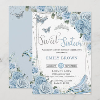 Convites Baby Blue Floral Princess Sweet dezesseis 16º