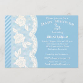 Convites Baby Blue, Ivory Floral Lace Chá de fraldas Convid