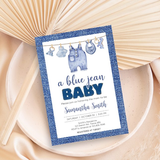 Convites Baby Blue Jean Chá de fraldas (Blue Jean Denim Baby Shower Invitation)