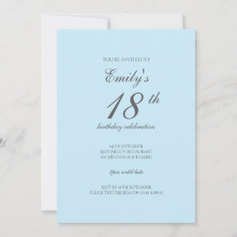 Convites Baby Blue Minimalist 18th Birthday Invitation
