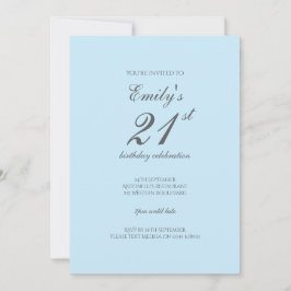 Convites Baby Blue Minimalist 21st Birthday Invitation