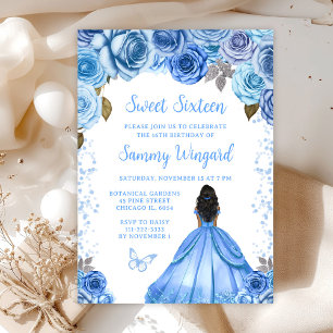 Convites Baby Blue Princesa de Pele Morena Sweet Sixteen