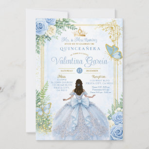 Convites Baby Blue Quinceañera com Arco Dourado