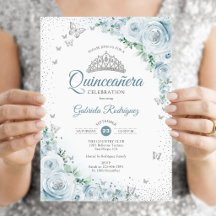 Baby Blue Rosas Florais Aquarela Quinceanera
