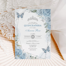 Convites Baby Blue Silver Quinceañera Butterfly Geométrica