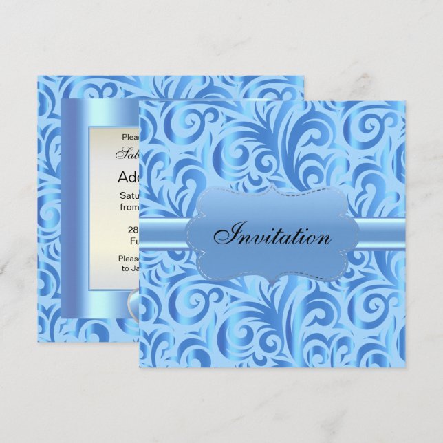 Convites Baby Blue Swirly Party Modelo Design (Frente/Verso)