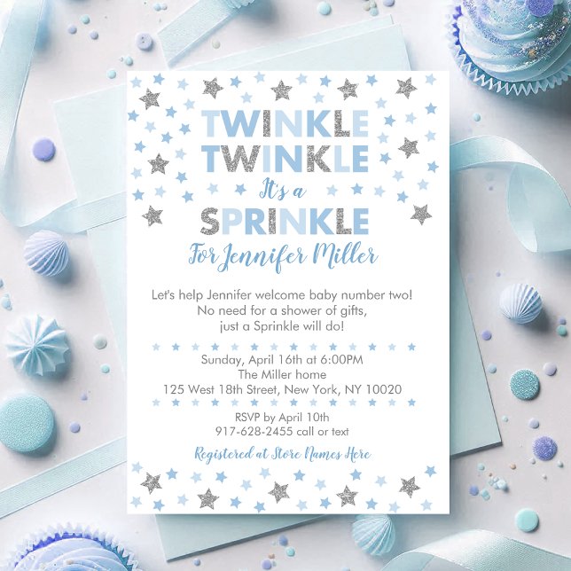 Convites Baby Blue Twinkle Star Bebê Sprinkle (Criador carregado)
