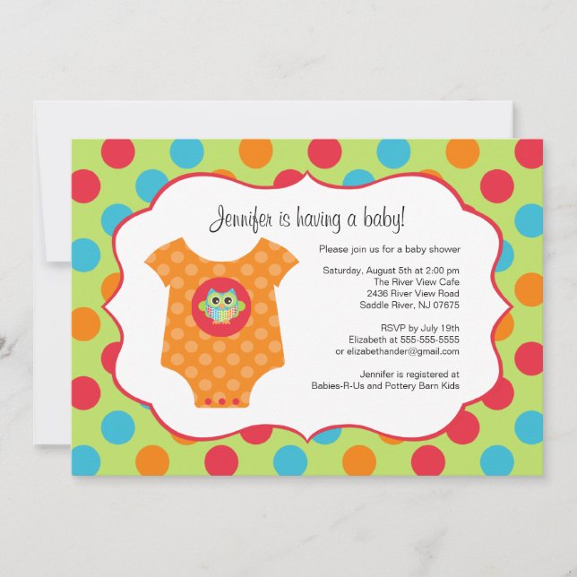 Convites Baby Bodysuit Owen Baby Shower Invitations. (Frente)