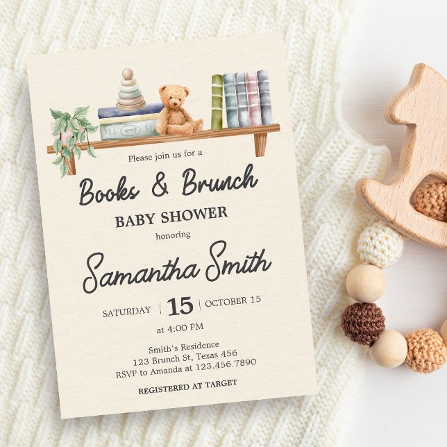 Convites Baby Books and Brunch Neutral Baby Shower (Books and Brunch Baby Shower Invitation)