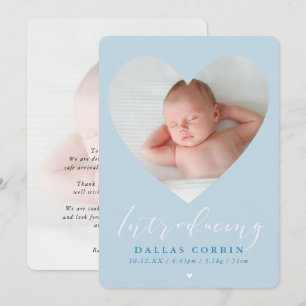 Convites BABY BOY apresentando quadro fotocardíaco azul pál