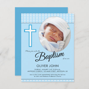Convites Baby Boy Baptism, Blue Cross Invent