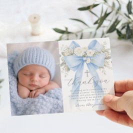 Convites Baby Boy Baptism Photo Floral Thank you Card