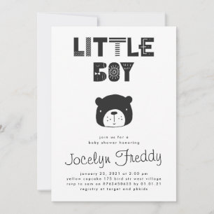 Convites Baby Boy Bear Chá de fraldas preto e branco