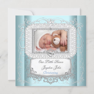 Convites Baby Boy Blue Christening Baptism Cross Prince