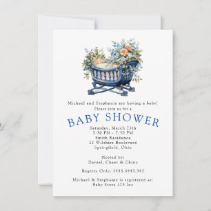 Convites Baby Boy Blue Crib Chá Floral