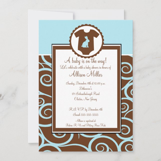 Convites Baby Boy Bodysuit Chá de fraldas boy convidado (Frente)