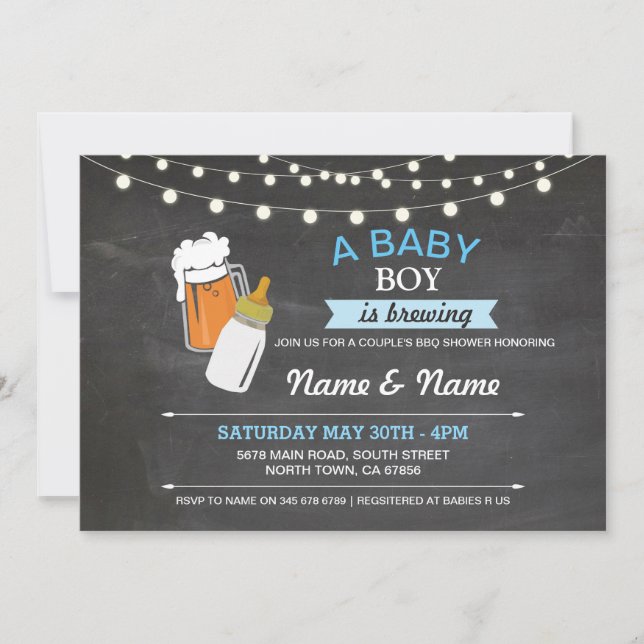 Convites Baby Boy Breers Chá Beers Blue Chalk Invite (Frente)