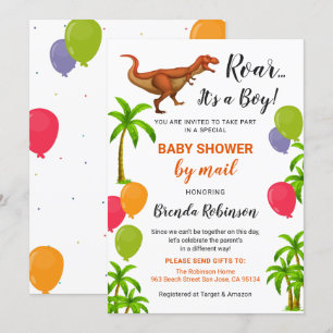 Convites Baby Boy Chá Por Mail Roar Dinossauro