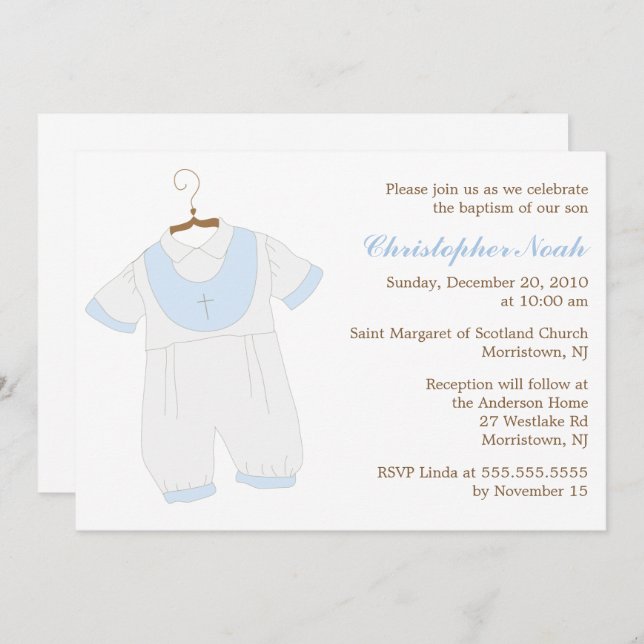 Convites Baby Boy Christening (Frente/Verso)