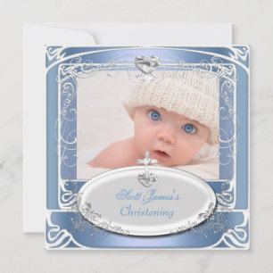 Convites Baby Boy Christening Baptism Blue White