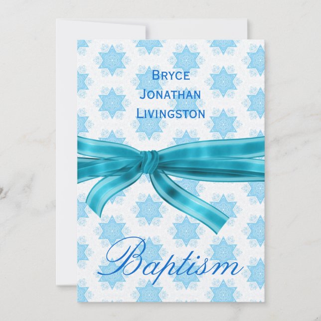 Convites Baby Boy Christening Blue Stars B561 (Frente)