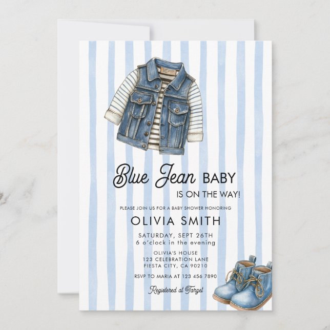 Convites  Baby Boy Denim Blue Jean Baby Shower Invitation (Frente)