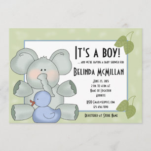Convites Baby Boy Elepant on Green