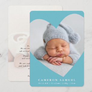 Convites BABY BOY foto moderna quadro cardíaco agudo azul