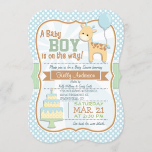 Convites Baby Boy Giraffe, Pastel Chá de fraldas Invite